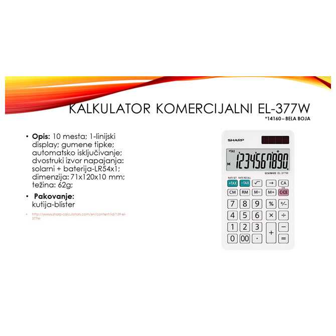 Kalkulator10mesta Sharp EL-377W